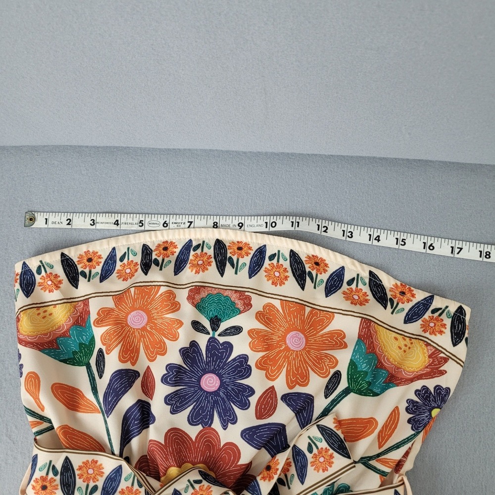 Shein Floral Strapless Romper Womens Large Cream Orange Excellent Belted Tube - Picture 6 of 10